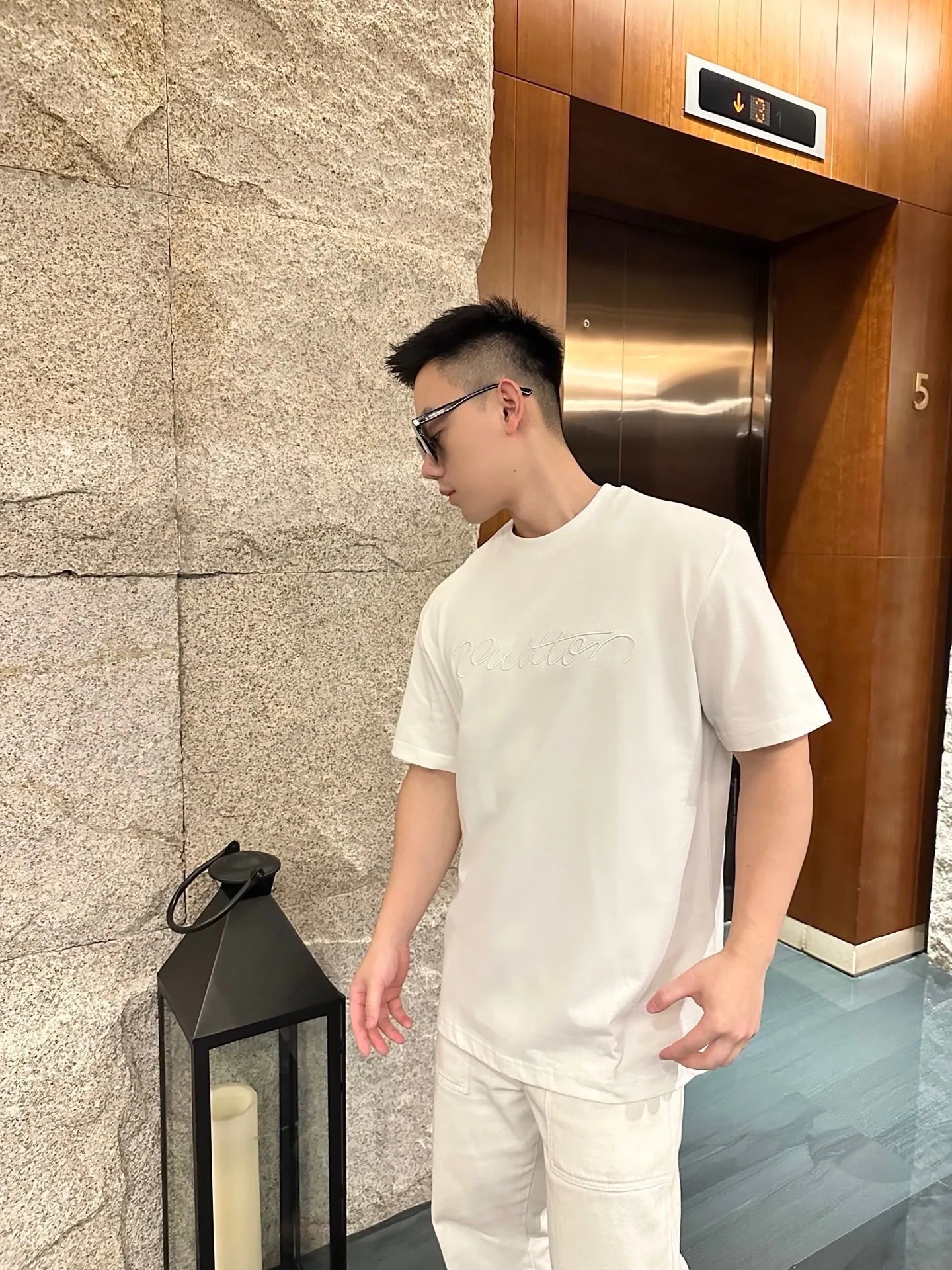 Louis Vuitton/Louis Vuitton 26ss signature letter embroidered short sleeves